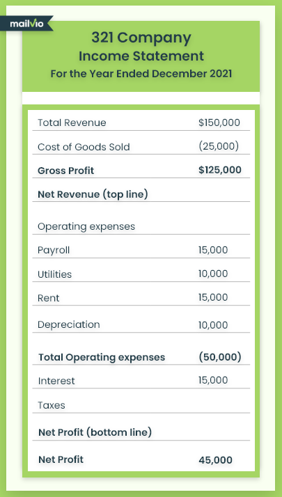 Mailvio's Income statement, including its Gross Revenue