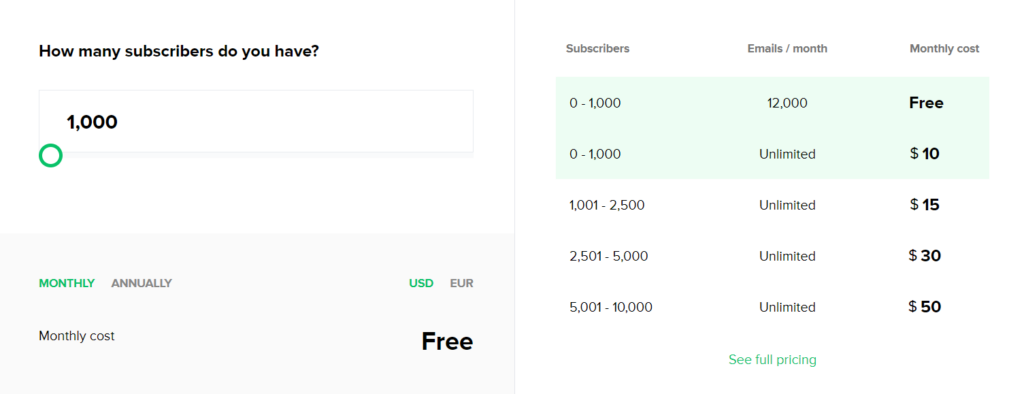 An overview of MailerLite's free and paid plans 