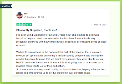 Mailchimp testimonial from a satisfied user