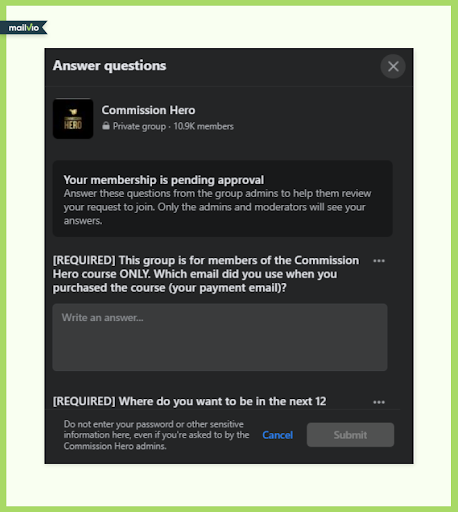 facebook group approval questions